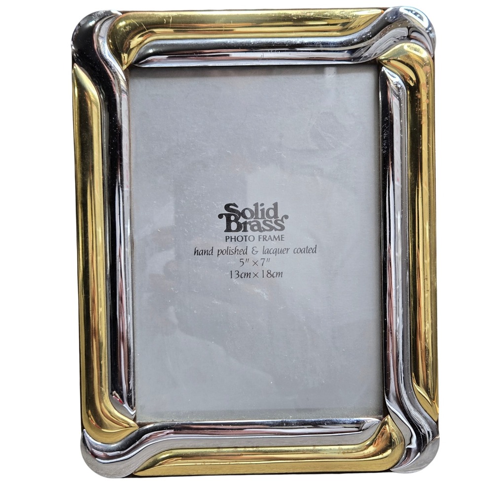 Vintage Solid Brass Two Tone Silver Gold Photo Picture Frame 5x7 Art Deco Korea